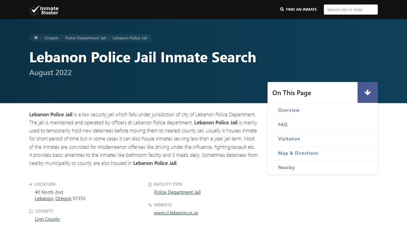 Inmate Search 🔍 | Lebanon Police Jail - Lebanon, OR